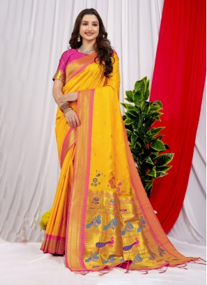 Yellow Weaving Silk Classic Saree