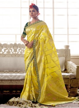 Yellow Weaving Wedding Contemporary Saree