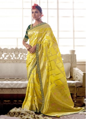 Yellow Weaving Wedding Contemporary Saree
