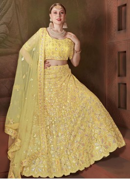Yellow Wedding Net Trendy Lehenga Choli