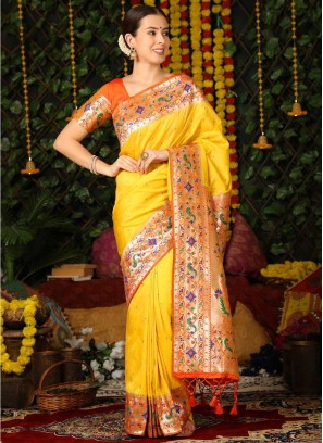 Yellow Woven Classic Saree