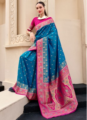 Zari Banarasi Silk Classic Saree in Blue