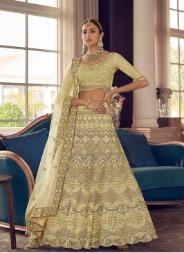 Zari Faux Crepe Lehenga Choli in Yellow