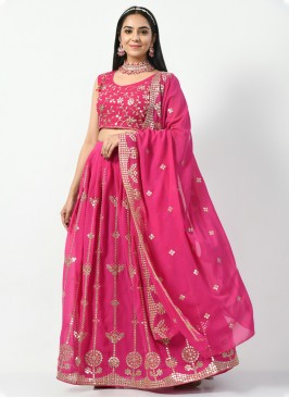 Zari Faux Georgette Designer Lehenga Choli in Pink