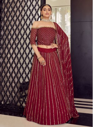 Zari Faux Georgette Lehenga Choli in Maroon