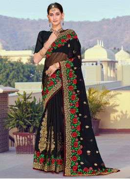 Zari Georgette Classic Saree in Black