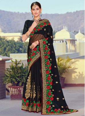 Zari Georgette Classic Saree in Black