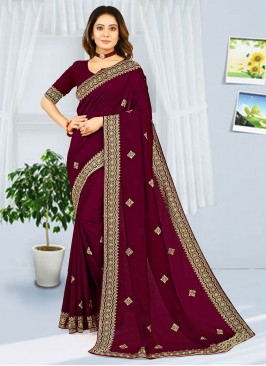 Zari Georgette Contemporary Saree in Wine