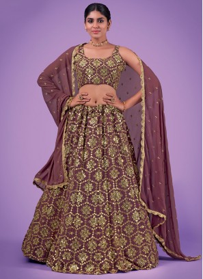 Zari Georgette Trendy Lehenga Choli in Mauve 