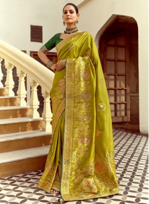 Zari pure-dola Designer Saree in Green