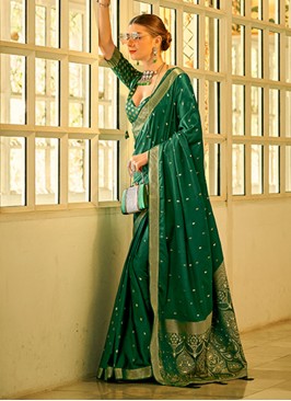 Zari Satin Silk Saree in Green
