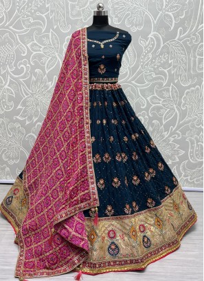 Zari Silk Designer Lehenga Choli in Teal