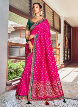 Zari Silk Saree in Rani