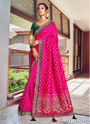 Zari Silk Saree in Rani
