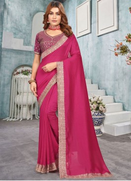 Zari Vichitra Silk Classic Saree in Rani