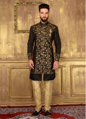 Zari Work Black Indo Western Kurta Suit