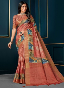 Zesty Embroidered Silk Orange Trendy Saree