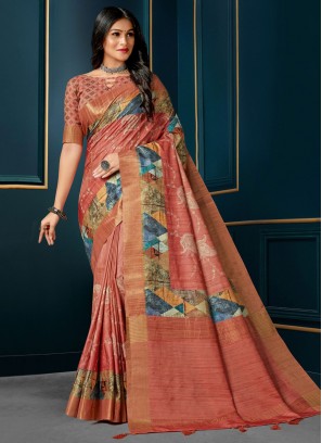 Zesty Embroidered Silk Orange Trendy Saree