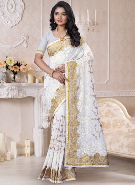 Zesty Off White Georgette Classic Saree