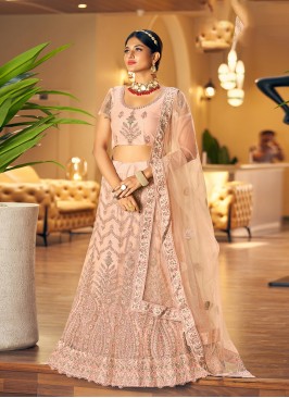 Zesty Resham Peach Net Trendy Long Choli Lehenga